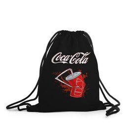 Рюкзак-мешок 3D с принтом Coca Cola в Санкт-Петербурге, 100% полиэстер | плотность ткани — 200 г/м2, размер — 35 х 45 см; лямки — толстые шнурки, застежка на шнуровке, без карманов и подкладки | coca cola | газировка | кола | лето | лимонад | свежесть | стакан