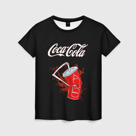 Женская футболка 3D с принтом Coca Cola в Санкт-Петербурге, 100% полиэфир ( синтетическое хлопкоподобное полотно) | прямой крой, круглый вырез горловины, длина до линии бедер | Тематика изображения на принте: coca cola | газировка | кола | лето | лимонад | свежесть | стакан