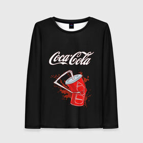 Женский лонгслив 3D с принтом Coca Cola в Санкт-Петербурге, 100% полиэстер | длинные рукава, круглый вырез горловины, полуприлегающий силуэт | coca cola | газировка | кола | лето | лимонад | свежесть | стакан