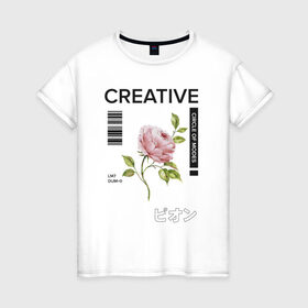 Женская футболка хлопок с принтом CREATIVE в Санкт-Петербурге, 100% хлопок | прямой крой, круглый вырез горловины, длина до линии бедер, слегка спущенное плечо | 2020 | абстракция | граффити | стиль | тренд | уличный стиль | урбан