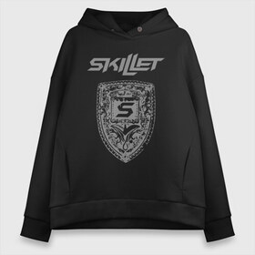 Женское худи Oversize хлопок с принтом SKILLET в Санкт-Петербурге, френч-терри — 70% хлопок, 30% полиэстер. Мягкий теплый начес внутри —100% хлопок | боковые карманы, эластичные манжеты и нижняя кромка, капюшон на магнитной кнопке | skillet | skillet 2020 | skillet hero | skillet monster | skillet rose | группа skillet | скелет