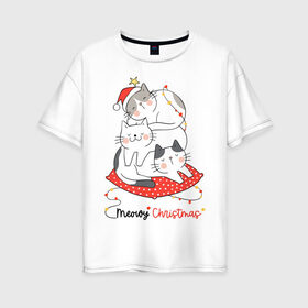 Женская футболка хлопок Oversize с принтом Merry Christmas в Санкт-Петербурге, 100% хлопок | свободный крой, круглый ворот, спущенный рукав, длина до линии бедер
 | 