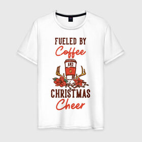 Мужская футболка хлопок с принтом Рождественский кофе в Санкт-Петербурге, 100% хлопок | прямой крой, круглый вырез горловины, длина до линии бедер, слегка спущенное плечо. | 