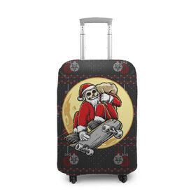 Чехол для чемодана 3D с принтом Санта скейтер в Санкт-Петербурге, 86% полиэфир, 14% спандекс | двустороннее нанесение принта, прорези для ручек и колес | 