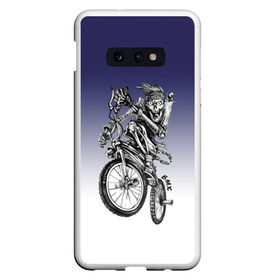 Чехол для Samsung S10E с принтом BMX в Санкт-Петербурге, Силикон | Область печати: задняя сторона чехла, без боковых панелей | bike | bmx | bones | eyes | jaw | skeleton | skull | sport | велосипед | кости | пасть | скелет | спорт | череп