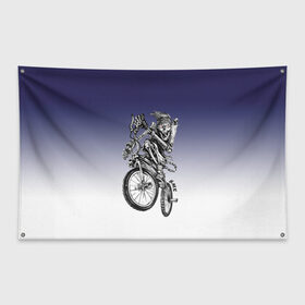 Флаг-баннер с принтом BMX в Санкт-Петербурге, 100% полиэстер | размер 67 х 109 см, плотность ткани — 95 г/м2; по краям флага есть четыре люверса для крепления | bike | bmx | bones | eyes | jaw | skeleton | skull | sport | велосипед | кости | пасть | скелет | спорт | череп