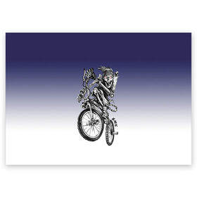 Поздравительная открытка с принтом BMX в Санкт-Петербурге, 100% бумага | плотность бумаги 280 г/м2, матовая, на обратной стороне линовка и место для марки
 | bike | bmx | bones | eyes | jaw | skeleton | skull | sport | велосипед | кости | пасть | скелет | спорт | череп
