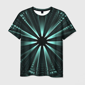 Мужская футболка 3D с принтом фантастический туннель в Санкт-Петербурге, 100% полиэфир | прямой крой, круглый вырез горловины, длина до линии бедер | градиент | дыра | иллюзия | корридор | лучи | сквозь | туннель | фантастика | фантастический туннель