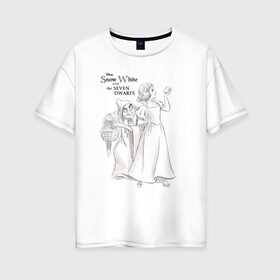 Женская футболка хлопок Oversize с принтом Белоснежка и яблоко в Санкт-Петербурге, 100% хлопок | свободный крой, круглый ворот, спущенный рукав, длина до линии бедер
 | snow white | белоснежка и старуха | братья гримм | семь гномов
