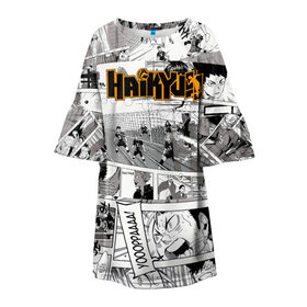Детское платье 3D с принтом Haikyu в Санкт-Петербурге, 100% полиэстер | прямой силуэт, чуть расширенный к низу. Круглая горловина, на рукавах — воланы | haikyu | аниме | волейбол | манга | спортивная | фурудатэ | харуити