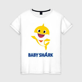 Женская футболка хлопок с принтом Baby Shark Рисунок на спине в Санкт-Петербурге, 100% хлопок | прямой крой, круглый вырез горловины, длина до линии бедер, слегка спущенное плечо | Тематика изображения на принте: 