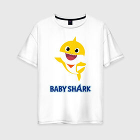 Женская футболка хлопок Oversize с принтом Baby Shark Рисунок на спине в Санкт-Петербурге, 100% хлопок | свободный крой, круглый ворот, спущенный рукав, длина до линии бедер
 | 