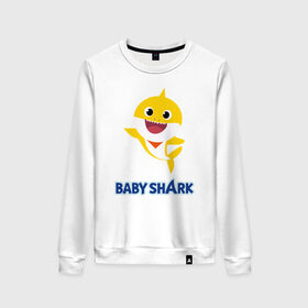 Женский свитшот хлопок с принтом Baby Shark Рисунок на спине в Санкт-Петербурге, 100% хлопок | прямой крой, круглый вырез, на манжетах и по низу широкая трикотажная резинка  | 