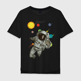 Мужская футболка хлопок Oversize с принтом Астронавт в Санкт-Петербурге, 100% хлопок | свободный крой, круглый ворот, “спинка” длиннее передней части | sun | астронавт | галактика | космос | планеты
