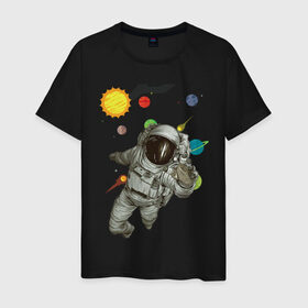 Мужская футболка хлопок с принтом Астронавт в Санкт-Петербурге, 100% хлопок | прямой крой, круглый вырез горловины, длина до линии бедер, слегка спущенное плечо. | sun | астронавт | галактика | космос | планеты