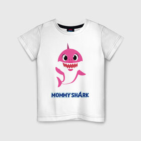 Детская футболка хлопок с принтом Baby Shark Mommy в Санкт-Петербурге, 100% хлопок | круглый вырез горловины, полуприлегающий силуэт, длина до линии бедер | Тематика изображения на принте: 