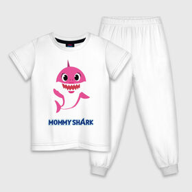 Детская пижама хлопок с принтом Baby Shark Mommy в Санкт-Петербурге, 100% хлопок |  брюки и футболка прямого кроя, без карманов, на брюках мягкая резинка на поясе и по низу штанин
 | Тематика изображения на принте: 
