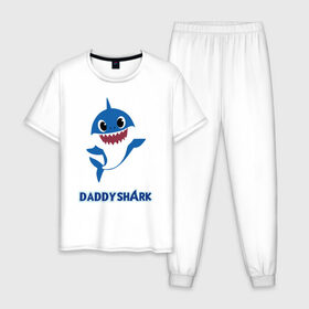 Мужская пижама хлопок с принтом Baby Shark Daddy в Санкт-Петербурге, 100% хлопок | брюки и футболка прямого кроя, без карманов, на брюках мягкая резинка на поясе и по низу штанин
 | 