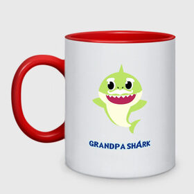 Кружка двухцветная с принтом Baby Shark Grandpa в Санкт-Петербурге, керамика | объем — 330 мл, диаметр — 80 мм. Цветная ручка и кайма сверху, в некоторых цветах — вся внутренняя часть | 