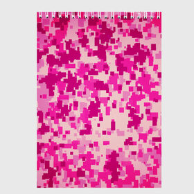 Скетчбук с принтом Розовый камуфляж в Санкт-Петербурге, 100% бумага
 | 48 листов, плотность листов — 100 г/м2, плотность картонной обложки — 250 г/м2. Листы скреплены сверху удобной пружинной спиралью | камуфляж | милитари | пиксель | пиксельный | розовый | узор