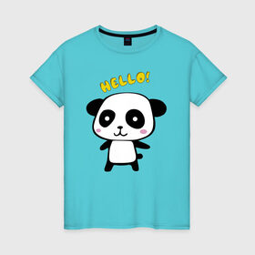 Женская футболка хлопок с принтом Милая пандочка в Санкт-Петербурге, 100% хлопок | прямой крой, круглый вырез горловины, длина до линии бедер, слегка спущенное плечо | маленькая панда | маленькая пандочка | милашка | милая панда | милая пандочка | панда | панда hello | панда милашка | пандочка | пандочка hello | пандочка милашка