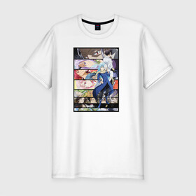 Мужская футболка хлопок Slim с принтом Tensei Shitara Slime Datta Ken в Санкт-Петербурге, 92% хлопок, 8% лайкра | приталенный силуэт, круглый вырез ворота, длина до линии бедра, короткий рукав | rimuru | slime | римуру | слайм | шион