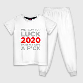 Детская пижама хлопок с принтом 2020 Pray For Luck в Санкт-Петербурге, 100% хлопок |  брюки и футболка прямого кроя, без карманов, на брюках мягкая резинка на поясе и по низу штанин
 | 2020 | 2021 | coronavirus | covid | covid 19 | covid19 | new year | вирус | год | грипп | дед мороз | заражение | зима | карантин | клаус | корона | коронавирус | маска | новый год | пандемия | праздник | самоизоляция | санта