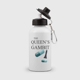 Бутылка спортивная с принтом the queens gambit в Санкт-Петербурге, металл | емкость — 500 мл, в комплекте две пластиковые крышки и карабин для крепления | the queens gambit | нетфликс | сериал | ход королевы