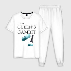Мужская пижама хлопок с принтом the queens gambit в Санкт-Петербурге, 100% хлопок | брюки и футболка прямого кроя, без карманов, на брюках мягкая резинка на поясе и по низу штанин
 | the queens gambit | нетфликс | сериал | ход королевы