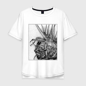 Мужская футболка хлопок Oversize с принтом Цокотуха в Санкт-Петербурге, 100% хлопок | свободный крой, круглый ворот, “спинка” длиннее передней части | Тематика изображения на принте: глаза | крылья | муха | насекомое | цокотуха