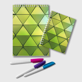Блокнот с принтом Зелёные треугольники в Санкт-Петербурге, 100% бумага | 48 листов, плотность листов — 60 г/м2, плотность картонной обложки — 250 г/м2. Листы скреплены удобной пружинной спиралью. Цвет линий — светло-серый
 | геометрия | зелёный | текстура | треугольники | фигуры