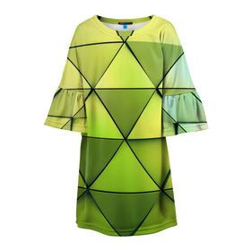Детское платье 3D с принтом Зелёные треугольники в Санкт-Петербурге, 100% полиэстер | прямой силуэт, чуть расширенный к низу. Круглая горловина, на рукавах — воланы | Тематика изображения на принте: геометрия | зелёный | текстура | треугольники | фигуры