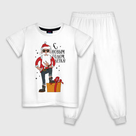 Детская пижама хлопок с принтом С Новым годом, детка! в Санкт-Петербурге, 100% хлопок |  брюки и футболка прямого кроя, без карманов, на брюках мягкая резинка на поясе и по низу штанин
 | Тематика изображения на принте: 