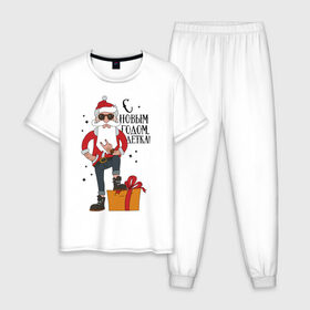 Мужская пижама хлопок с принтом С Новым годом, детка! в Санкт-Петербурге, 100% хлопок | брюки и футболка прямого кроя, без карманов, на брюках мягкая резинка на поясе и по низу штанин
 | 