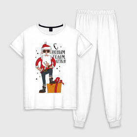 Женская пижама хлопок с принтом С Новым годом, детка! в Санкт-Петербурге, 100% хлопок | брюки и футболка прямого кроя, без карманов, на брюках мягкая резинка на поясе и по низу штанин | 