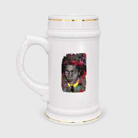 Кружка пивная с принтом Jean Michel Basquiat в Санкт-Петербурге,  керамика (Материал выдерживает высокую температуру, стоит избегать резкого перепада температур) |  объем 630 мл | art | eyes | guy | jean michel basquiat | глаза | жан мишель баския | искусство | парень