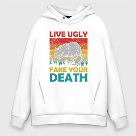 Мужское худи Oversize хлопок с принтом Fake Your Death в Санкт-Петербурге, френч-терри — 70% хлопок, 30% полиэстер. Мягкий теплый начес внутри —100% хлопок | боковые карманы, эластичные манжеты и нижняя кромка, капюшон на магнитной кнопке | 2020 | animal | death | mouse | rat | животные | крыса | мышь