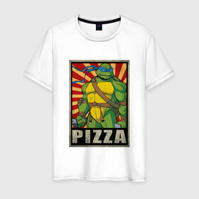 Мужская футболка хлопок с принтом Pizza Turtles в Санкт-Петербурге, 100% хлопок | прямой крой, круглый вырез горловины, длина до линии бедер, слегка спущенное плечо. | donatello | leonardo | michelangelo | ninja | raphael | turtles | воин | донателло | животные | карате | комикс | комиксы | крэнг | леонардо | микеланджело | мультфильм | мутант | мутанты | ниндзя | пицца | рафаэль | сплинтер