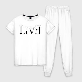 Женская пижама хлопок с принтом Жить Зло (LivEviL) в Санкт-Петербурге, 100% хлопок | брюки и футболка прямого кроя, без карманов, на брюках мягкая резинка на поясе и по низу штанин | 