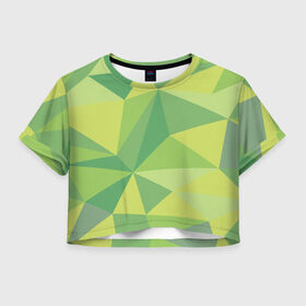 Женская футболка Crop-top 3D с принтом green faces в Санкт-Петербурге, 100% полиэстер | круглая горловина, длина футболки до линии талии, рукава с отворотами | абстракция | грани | минимализм | орнаменты | текстуры | треугольник | узоры