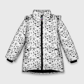 Зимняя куртка для девочек 3D с принтом Милые динозавры в Санкт-Петербурге, ткань верха — 100% полиэстер; подклад — 100% полиэстер, утеплитель — 100% полиэстер. | длина ниже бедра, удлиненная спинка, воротник стойка и отстегивающийся капюшон. Есть боковые карманы с листочкой на кнопках, утяжки по низу изделия и внутренний карман на молнии. 

Предусмотрены светоотражающий принт на спинке, радужный светоотражающий элемент на пуллере молнии и на резинке для утяжки. | dinosaurs | footprints | pattern | roar | wings | динозавры | крылья | рык | следы | узор