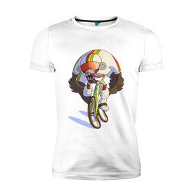 Мужская футболка хлопок Slim с принтом Безумный велосипедист в Санкт-Петербурге, 92% хлопок, 8% лайкра | приталенный силуэт, круглый вырез ворота, длина до линии бедра, короткий рукав | Тематика изображения на принте: арт | велосипед | велосипедист | обезьяна | рисунок | спортсмен