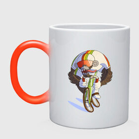 Кружка хамелеон с принтом Безумный велосипедист в Санкт-Петербурге, керамика | меняет цвет при нагревании, емкость 330 мл | Тематика изображения на принте: арт | велосипед | велосипедист | обезьяна | рисунок | спортсмен
