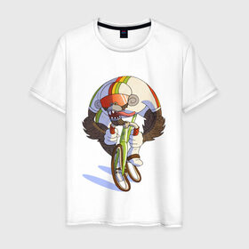 Мужская футболка хлопок с принтом Безумный велосипедист в Санкт-Петербурге, 100% хлопок | прямой крой, круглый вырез горловины, длина до линии бедер, слегка спущенное плечо. | арт | велосипед | велосипедист | обезьяна | рисунок | спортсмен