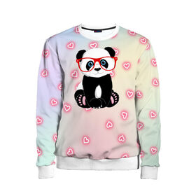 Детский свитшот 3D с принтом Милая пандочка в Санкт-Петербурге, 100% полиэстер | свободная посадка, прямой крой, мягкая тканевая резинка на рукавах и понизу свитшота | маленькая панда | маленькая пандочк | милая панда | милая пандочка | панда | панда в красных очках | панда в очках | панда очки | панда сердечки | панда сердце | пандочка | пандочка в красных очках