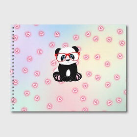 Альбом для рисования с принтом Милая пандочка в Санкт-Петербурге, 100% бумага
 | матовая бумага, плотность 200 мг. | Тематика изображения на принте: маленькая панда | маленькая пандочк | милая панда | милая пандочка | панда | панда в красных очках | панда в очках | панда очки | панда сердечки | панда сердце | пандочка | пандочка в красных очках