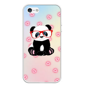 Чехол для iPhone 5/5S матовый с принтом Милая пандочка в Санкт-Петербурге, Силикон | Область печати: задняя сторона чехла, без боковых панелей | маленькая панда | маленькая пандочк | милая панда | милая пандочка | панда | панда в красных очках | панда в очках | панда очки | панда сердечки | панда сердце | пандочка | пандочка в красных очках