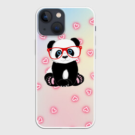 Чехол для iPhone 13 mini с принтом Милая пандочка в Санкт-Петербурге,  |  | маленькая панда | маленькая пандочк | милая панда | милая пандочка | панда | панда в красных очках | панда в очках | панда очки | панда сердечки | панда сердце | пандочка | пандочка в красных очках