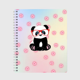 Тетрадь с принтом Милая пандочка в Санкт-Петербурге, 100% бумага | 48 листов, плотность листов — 60 г/м2, плотность картонной обложки — 250 г/м2. Листы скреплены сбоку удобной пружинной спиралью. Уголки страниц и обложки скругленные. Цвет линий — светло-серый
 | маленькая панда | маленькая пандочк | милая панда | милая пандочка | панда | панда в красных очках | панда в очках | панда очки | панда сердечки | панда сердце | пандочка | пандочка в красных очках