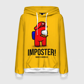 Женская толстовка 3D с принтом IMPOSTER! Mario X Among Us в Санкт-Петербурге, 100% полиэстер  | двухслойный капюшон со шнурком для регулировки, мягкие манжеты на рукавах и по низу толстовки, спереди карман-кенгуру с мягким внутренним слоем. | among us | impostor | sus | амонг ас | амонг ус | амонгас | амонгус | астронавт | белый | желтый | зеленый | игра | космонавт | космосv | красный | оранжевый | предатель | призрак | самозванец | синий | среди нас